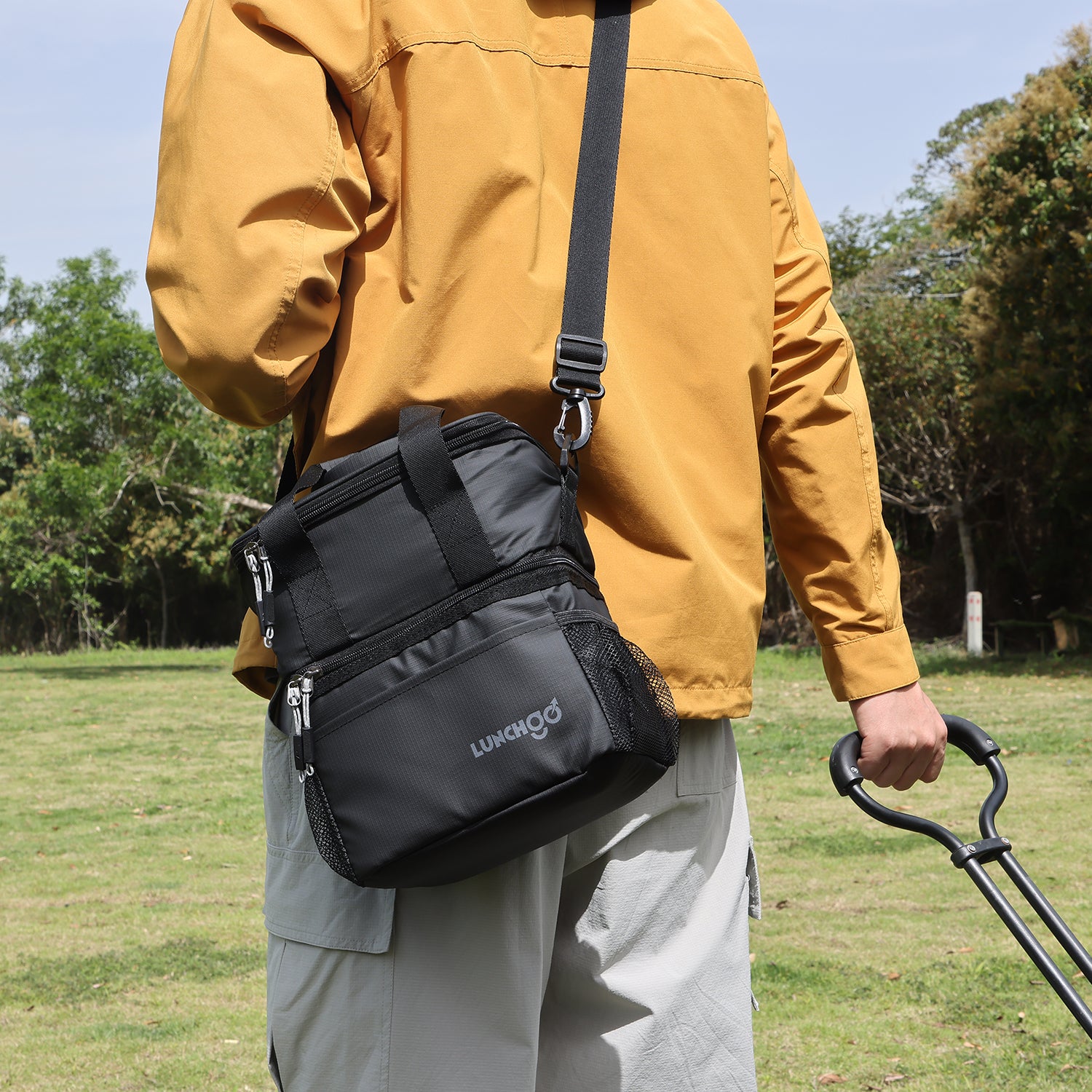 LunchGO® Large Double Deck Tactical Lunch Box for Adults, urable Insulated Lunch Bag with Shoulder Strap, Soft Cooler Bag for Men Work Outdoor Picnic Trips