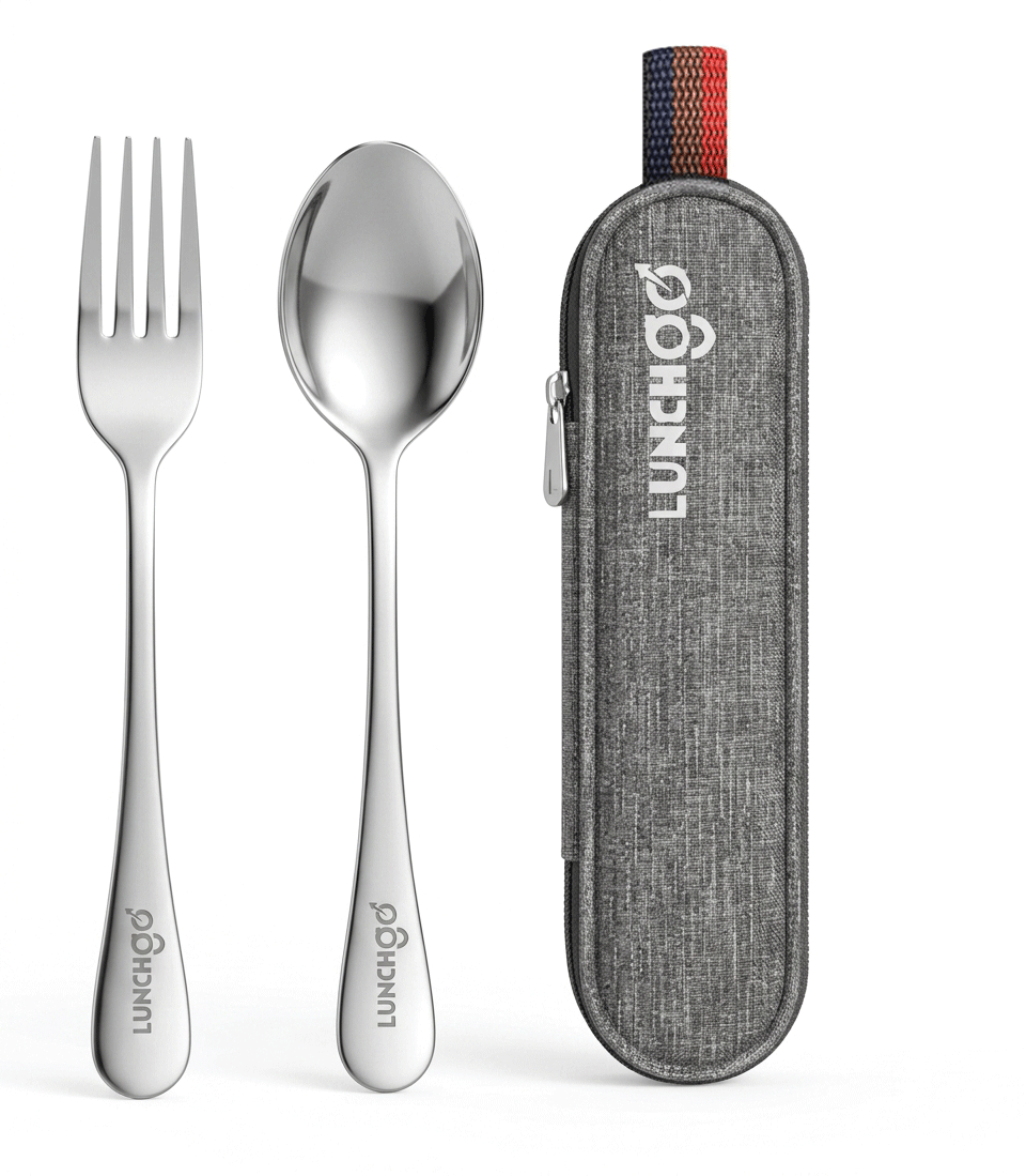 LunchGO® Stainless-steel Travel Utensil Set - Fork & Spoon with Case, Healthy & Eco-Friendly