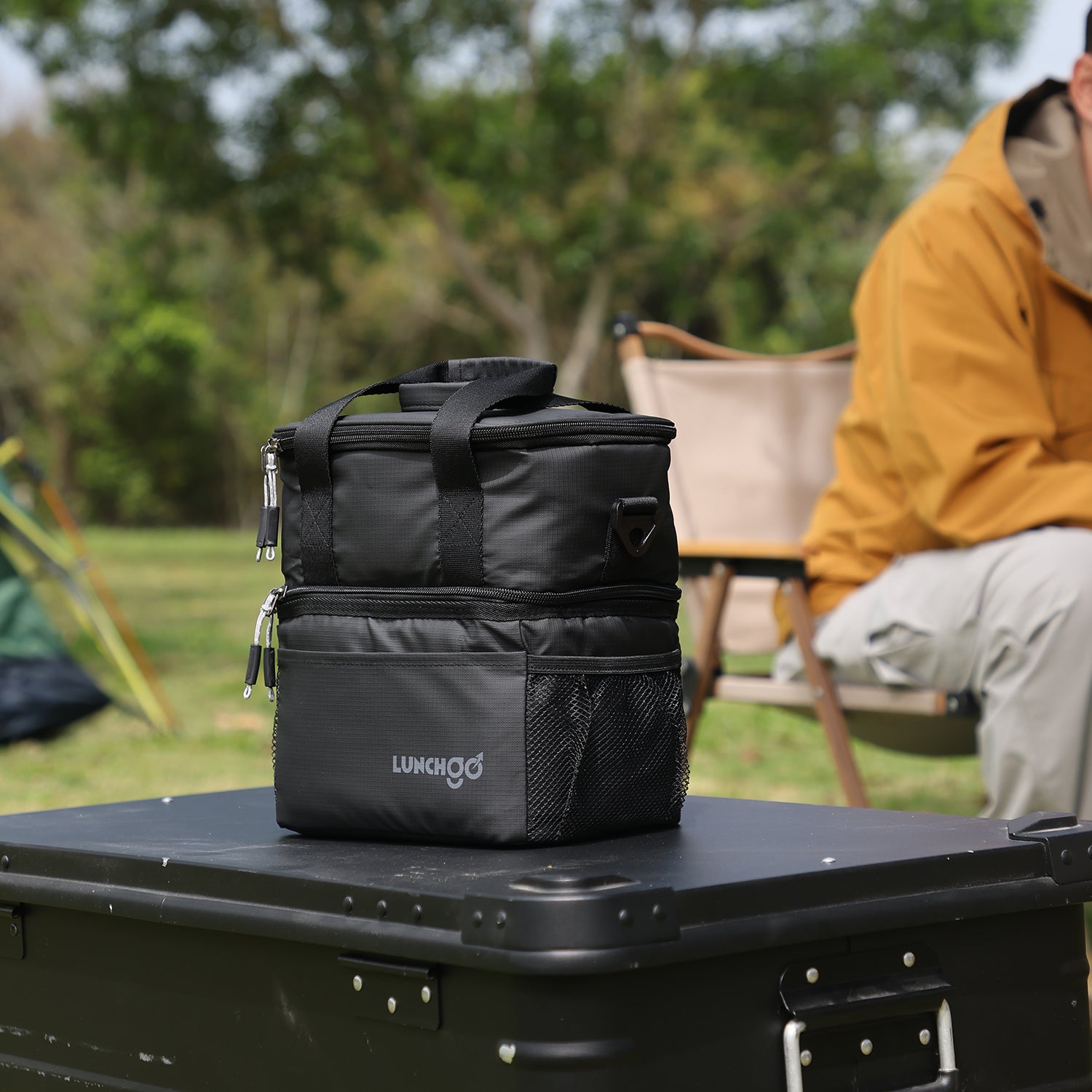 LunchGO®  Large Double Deck Tactical Lunch Box for Adults, urable Insulated Lunch Bag with Shoulder Strap, Soft Cooler Bag for Men Work Outdoor Picnic Trips
